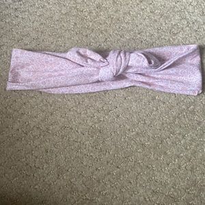 Pink and white top knot headband